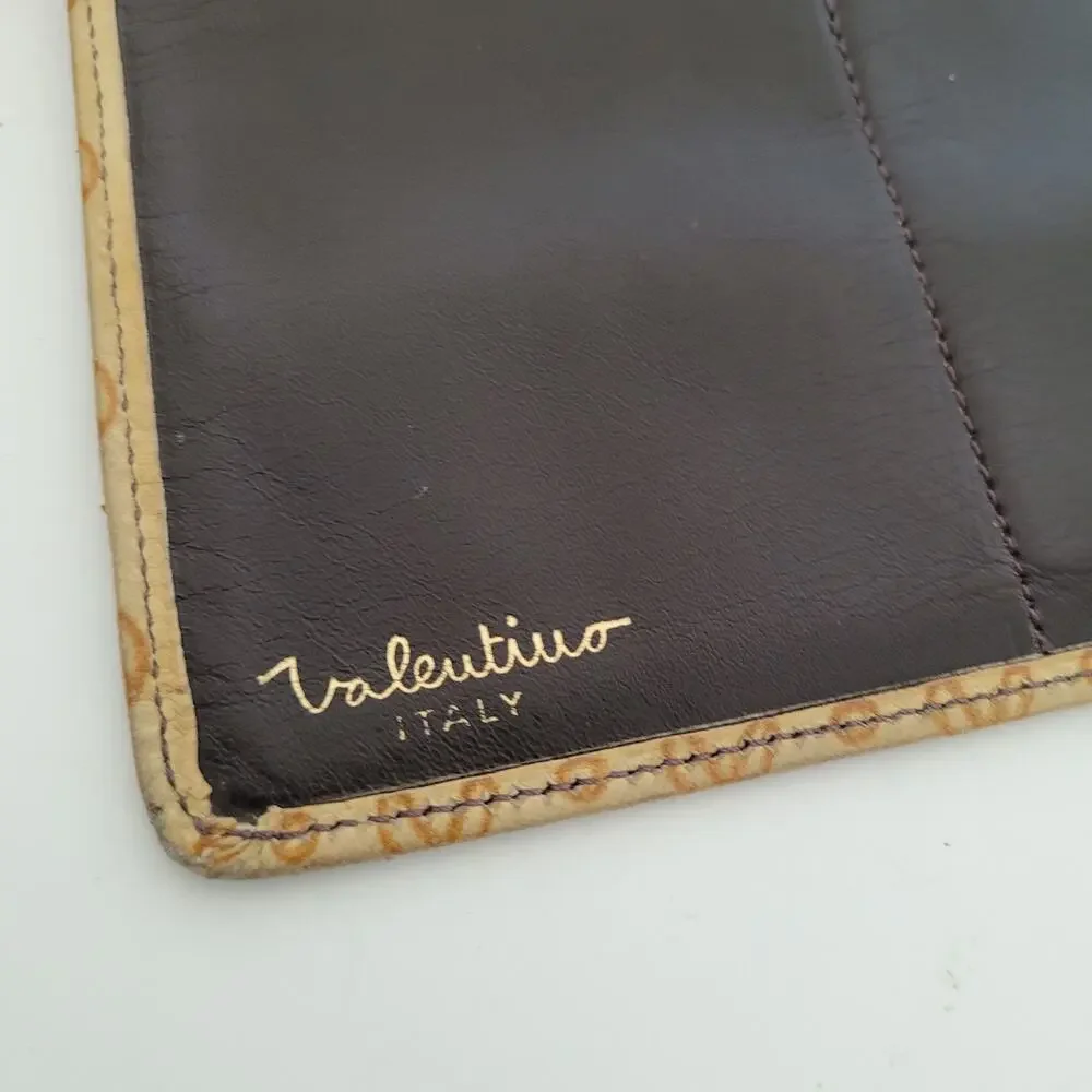 Valentino Vintage Bifold Logo Tan Beige Brown Wallet Large Soft Leather Italian‎